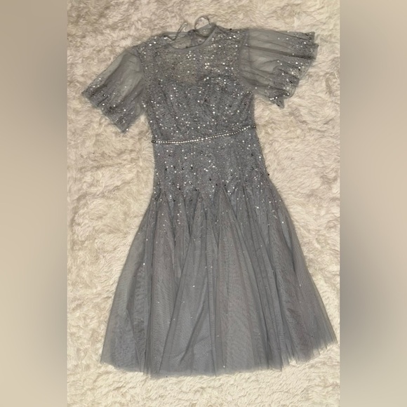 NWOT Mac Duggal Sequin & Crystal Embellished Ruffle Sleeve Midi Dress sz 8 - Picture 3 of 8